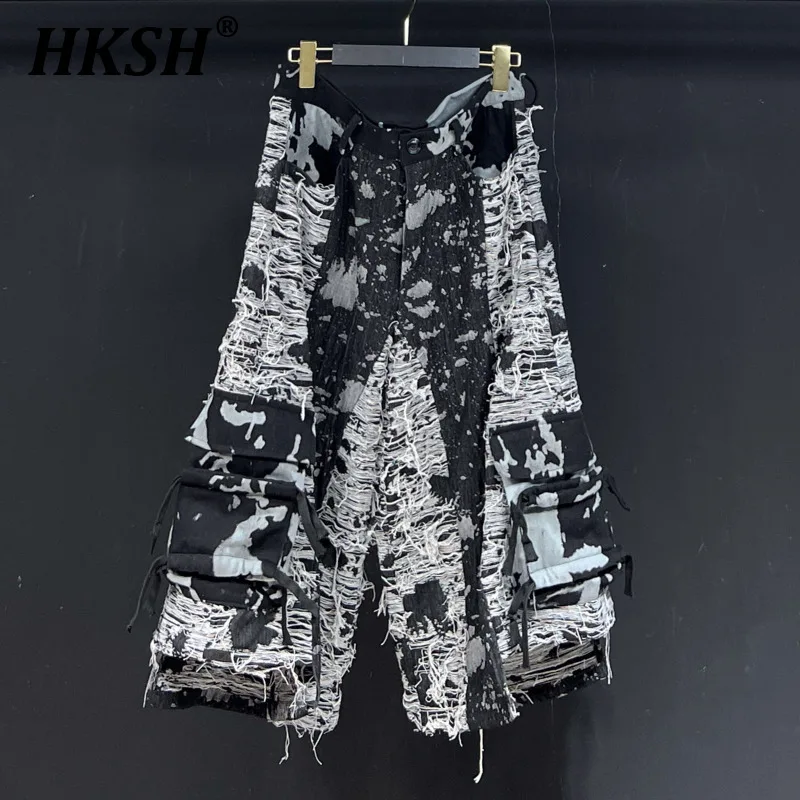 HKSH Spring Summer New Men Punk Holes Dark Techwear Chic Original Design Fashion Retro Casual Wide Legs Calf-length Pants HK5112 - AliExpress Pants