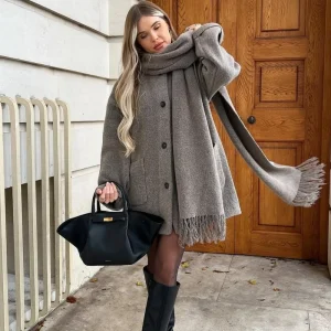 TARUXY Fashion Scarf Knit Jacket Women's Long Sleeve Fall Winter Knitted Single-Breasted Pocket Splicing Chic Short Coat Female - AliExpress Sweaters&Jumpers