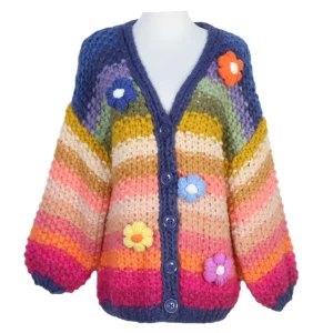 MaSande New Rainbow Color Handmade Stripe Lazy Thi Needle Sweater Jaet Women's Sweet Sle Woolen Cardigan Spring 2024 - AliExpress Sweaters&Jumpers