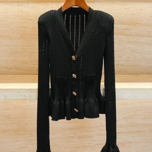 High-End Women's Knitted Slim Fit V-Neck Hollow out Top Hepburn Style Early Autumn Fashion Retro Commute Style Long Sleeve - AliExpress Sweaters&Jumpers