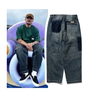 Waed Wide Leg Men's Jeans Loose Straight Workwear Long Trousers Trendy Versatile Japanese Sle Casual Pants Cotton Fabric - AliExpress Pants