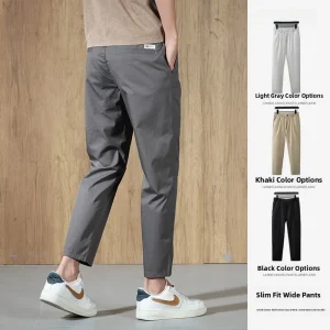 Nine-Foot Casual Pants Men's Summer New Pure Color Iron-Free Twill Elastic Waist Straight Leg West Pants Busin Commuting Boys - AliExpress Pants