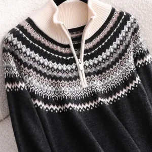 Christmas Winter Love Song Fair Isle 100% Pure Wool Geometric Tassel Knitted Sweater Zipper Half High Collar Knitwear - AliExpress Sweaters&Jumpers
