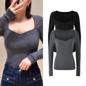 Slim Fit Knitted irt Square Collar Faionable Versatile Ele Sle Commute Wind Ultra Thin  Color Women's Top - AliExpress Sweaters&Jumpers