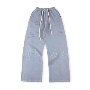 Vertabrae sweatpants New Fashion Street style light grey broken hole embroidery loose drawstring casual trousers - AliExpress Pants