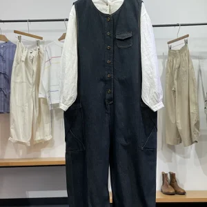 Retro Hong Kong Sle Streetwear Spring New Arrival Svanca round Ne f Button Slim Fit Versatile Svel Denim Overall... - AliExpress Jumpsuits&Rompers