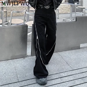 MWJLPWQ Trendy Casual Men's Spring New Flared Pants High Street Loose Side Zipper Design Versatile Trousers Autumn Tide 13490 - AliExpress Pants
