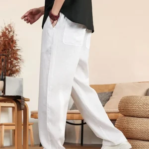 00% Pure Linen Pants Men's Summer Loose Straight Leg Pants Drapey Full Linen Casual Wide Leg Long Pants Breathable Thin - AliExpress Pants