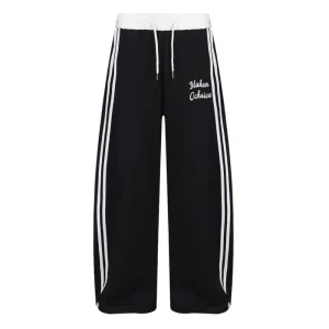 Men's color blocked fashionable high street fashion design sense heart embroidered wide leg pants, three bar sports casual pants - AliExpress Pants