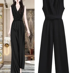 Ele Bla Svel One-Piece Summer Women's Faion High Waist Wide Leg Inteated Dr Set High Waist Belt Detail - AliExpress Jumpsuits&Rompers