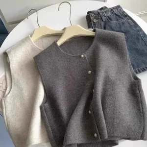 Exclusive Design 00% Wool Knitted Vest Cardigan Women's Small Size round Ne Svel Sweater Layering oulder Pad - AliExpress Sweaters&Jumpers