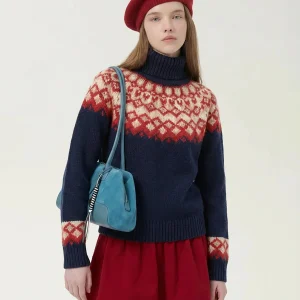 AHMI Fair Isle Color Blo Knitted Thiened High Collar Sweater Women's Autumn Winter New Sle Soft Polyester Blend Long Sl... - AliExpress Sweaters&Jumpers