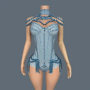 Sparkly Rhinestones Blue Sexy Elastic Bodysuit Women Dance Costume Nightclub Party Outfit Singer Stage  Performance Wear Tianlan - AliExpress Jumpsuits&Rompers