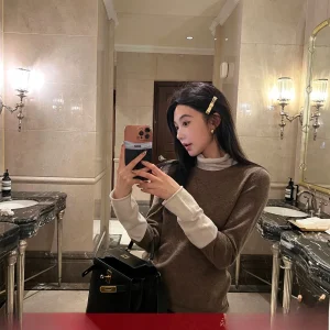 Ultra-Thin Woolen Faux Two-Piece T-irt by Ouyang Autumn Winter Casual Loose Fit Long Sve High Collar ort Length  ... - AliExpress Sweaters&Jumpers