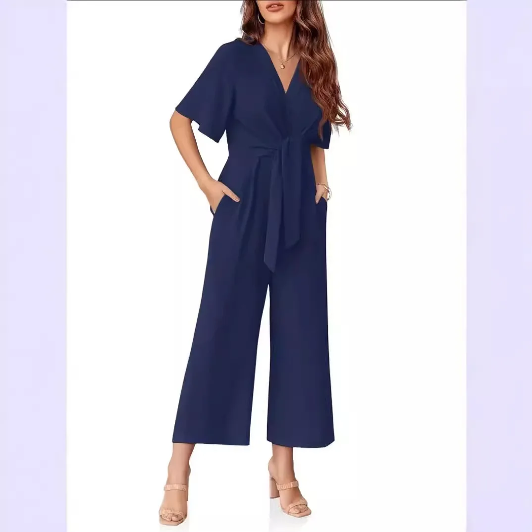 Fall 2024 Faion V-Ne Women's Wide Leg Jumpsuit Casual High Waist Long Pants Polyester Blend Comfortable High Quali Jump... - AliExpress Jumpsuits&Rompers