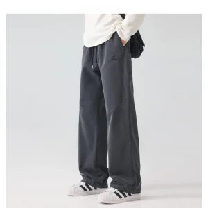 Heavyweight Straight Leg Casual Pants Men's Autumn Winter Lyocell Wide Leg Long Pants American Embroidery Loose Workwear Pants - AliExpress Pants