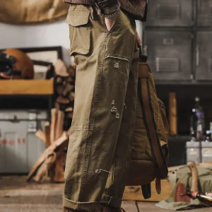 Khaki Workwear Pants Men's American High Street Trendy Brand Destroy Design Wide Leg Pants Loose Straight Men's Casual Pants - AliExpress Pants