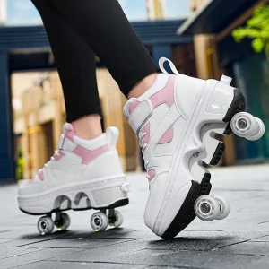Women's High Top 4 Wheel Roller Shoes Fashionable Unisex Automatic Pop-up Sneakers With Wheels Dual-purpose Skating Casual Shoes - AliExpress Sneakers