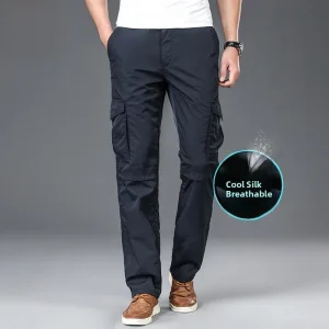 Ice Silk Qui Dry Pants Men's Summer Thin Sport Long Pants Loose Straight Large Size Outdoor Casual Multi ket Workwear - AliExpress Pants