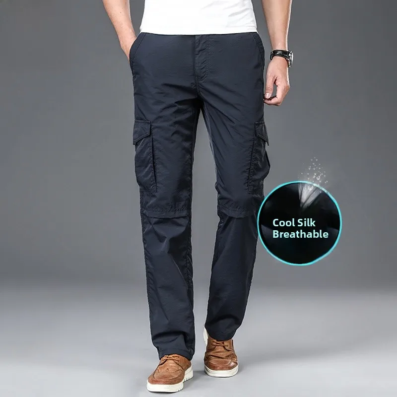 Ice Silk Qui Dry Pants Men's Summer Thin Sport Long Pants Loose Straight Large Size Outdoor Casual Multi ket Workwear - AliExpress Pants