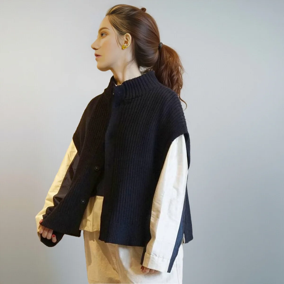 Retro High Ne Svel Knitted Vest Casual Versatile Autumn 2025 JOURNAL STAND Women's Pure Cotton Loose Fit ort Coat - AliExpress Sweaters&Jumpers