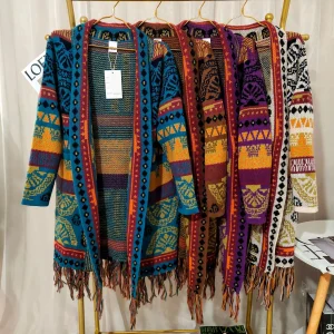 Autumn And Winter Retro Jacquard Ethnic Style Women's Cardigan Loose Long Sleeves Tassel Hem Midi Wool Cardigan Sweater Jacket - AliExpress Sweaters&Jumpers
