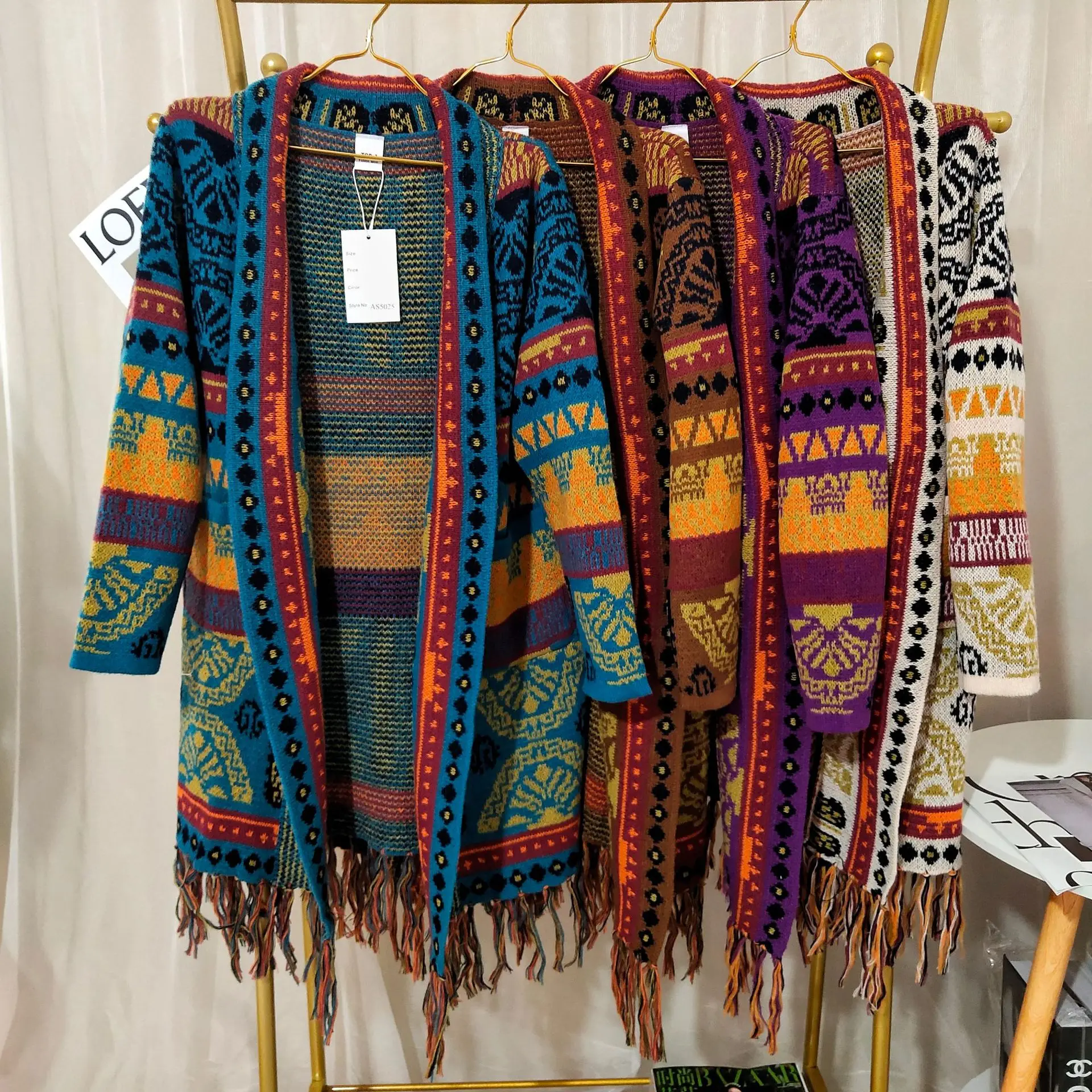 Autumn And Winter Retro Jacquard Ethnic Style Women's Cardigan Loose Long Sleeves Tassel Hem Midi Wool Cardigan Sweater Jacket - AliExpress Sweaters&Jumpers
