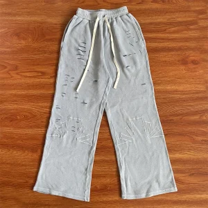 Street Sle Light ey Ripped Embroidered Loose Trousers Dstring Casual Long Pants Straight Leg Cotton Youth Leisure - AliExpress Pants