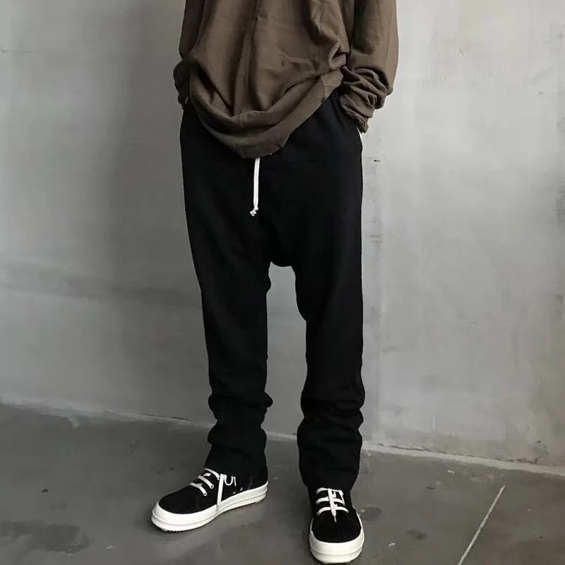 Dark Basic Straight Leg Men's Low Waist Loose Hanging Crotch Pants Casual Cotton Trousers Youthful Style Black Grey White - AliExpress Pants