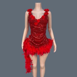 Nightclub Party Show Low-cut Dance Wear Drag Queen Performer Sexy Bodysuit Women Sparkly Rhinestone Feather Mini Dress Hongxing - AliExpress Jumpsuits&Rompers