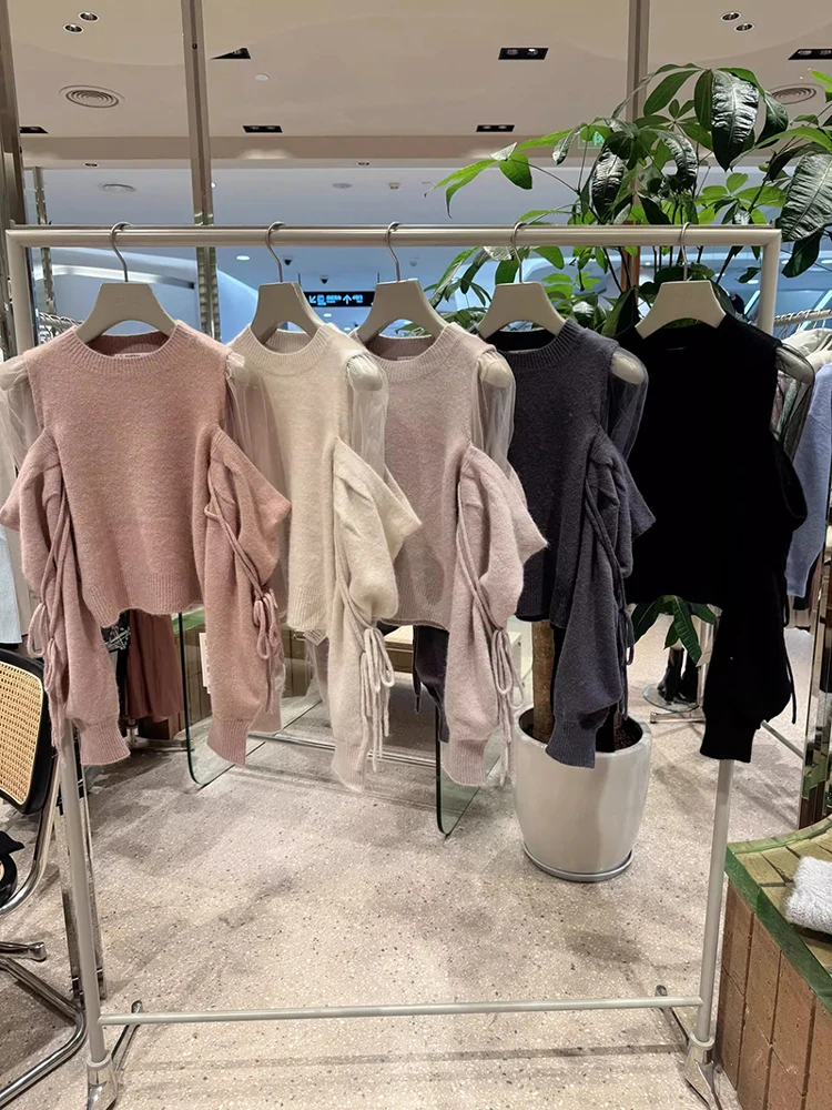 Sweet Ele Pure Color round Ne Knitted Sweater with awl Cuff oulder Bared Knot Design Autumn New Arrival Women's Fas... - AliExpress Sweaters&Jumpers