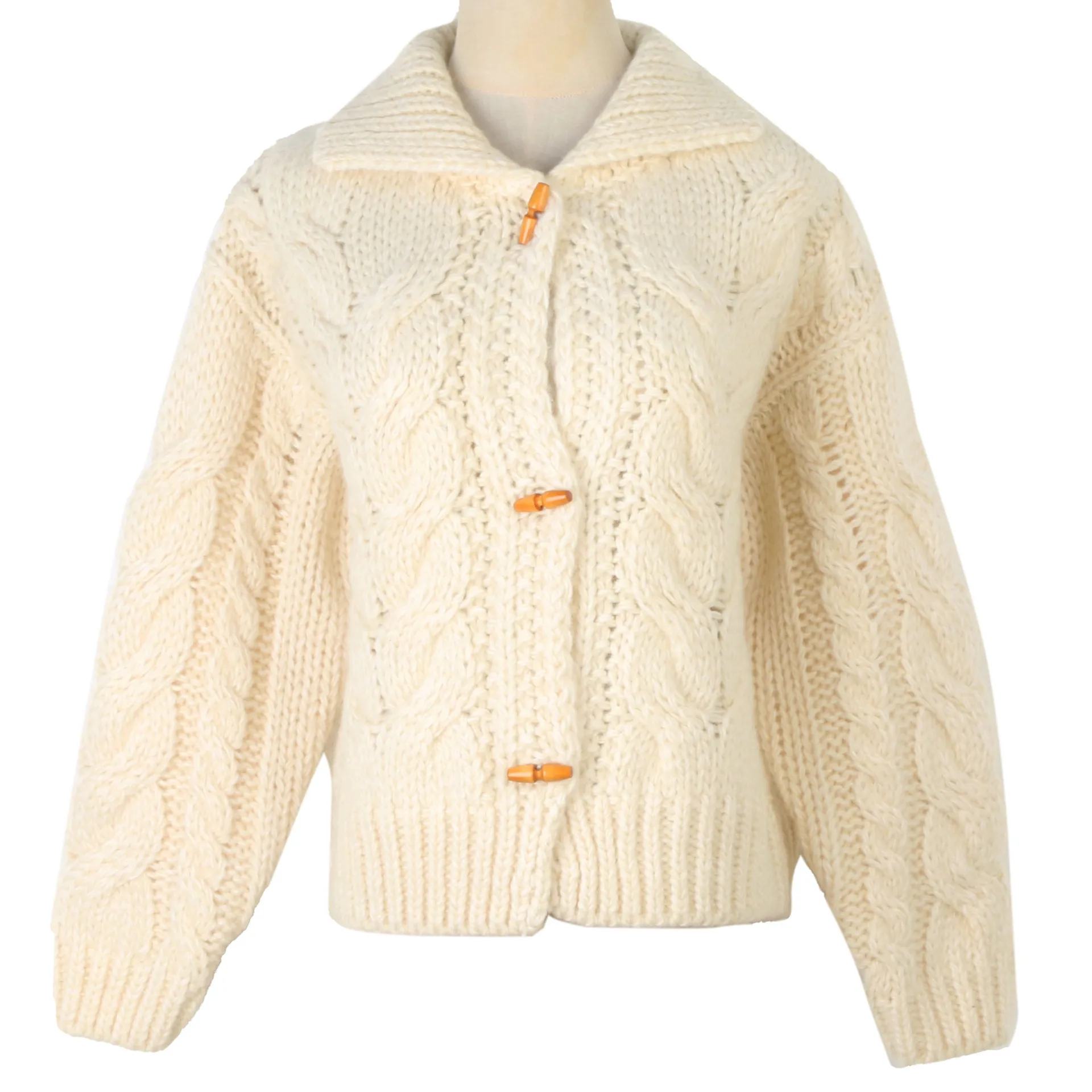 Beige Cable Knitted Long-sleeved Sweater Knitted Coat Women's Lapel Loose 2025 Autumn Winter New Thick Warm Sweater Cardigan Top - AliExpress Sweaters&Jumpers