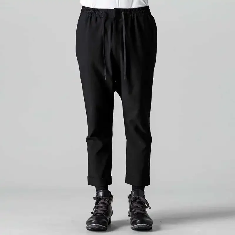 YOJI OOAK nine-quarter cuffed elastico-waisted shorts Dark functional leg Harlan pants casual pants port fashion - AliExpress Pants