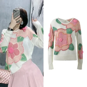 Sweet Agel Floral Patchwork Color Blo Knitwear Top Autumn Winter New Sle Commute Sle Ultra Thin Knitted Sweater - AliExpress Sweaters&Jumpers