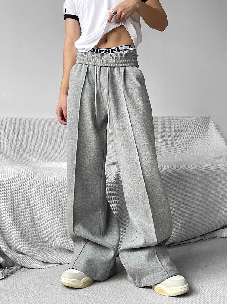 Y2k Vintage Wide leg Flared Sweatpants Men Sport Straight Long Casual Trousers Oversize Heavy Duty Track Pants Black Gray - AliExpress Pants