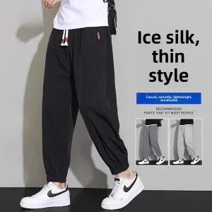 High-End Ice Silk Men's Casual Pants Thin Spor Qui-Dry Straight Leg Trousers for Summer Faionable Loose Fit Youthwear - AliExpress Pants