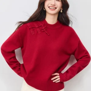 SENTUBILA Women's Pullover Sweater 2026 Autumn Winter Chinese Knot Buckle Slanted Placket Loose Elastic Knitted Top W54EE3851 - AliExpress Sweaters&Jumpers