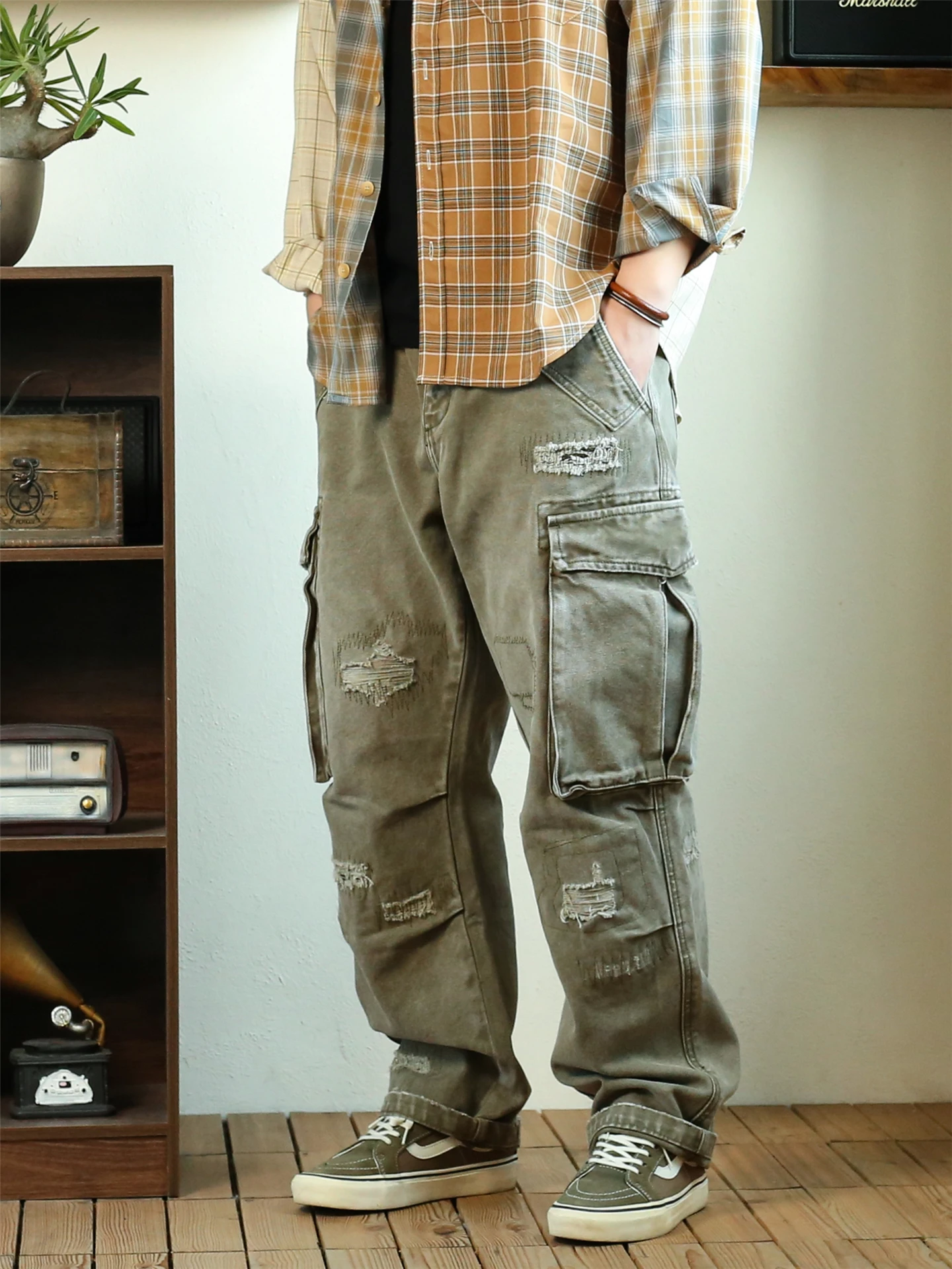 Thiened Canvas Work Trousers Loose Straight Leg Men's Autumn Winter Faion Retro Japanese Sle Casual Pants with Big kets - AliExpress Pants