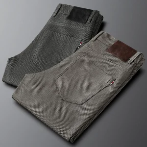Light luxury black grey woolen plaid trousers for men slim small straight autumn and winter thick men's casual pants - AliExpress Pants