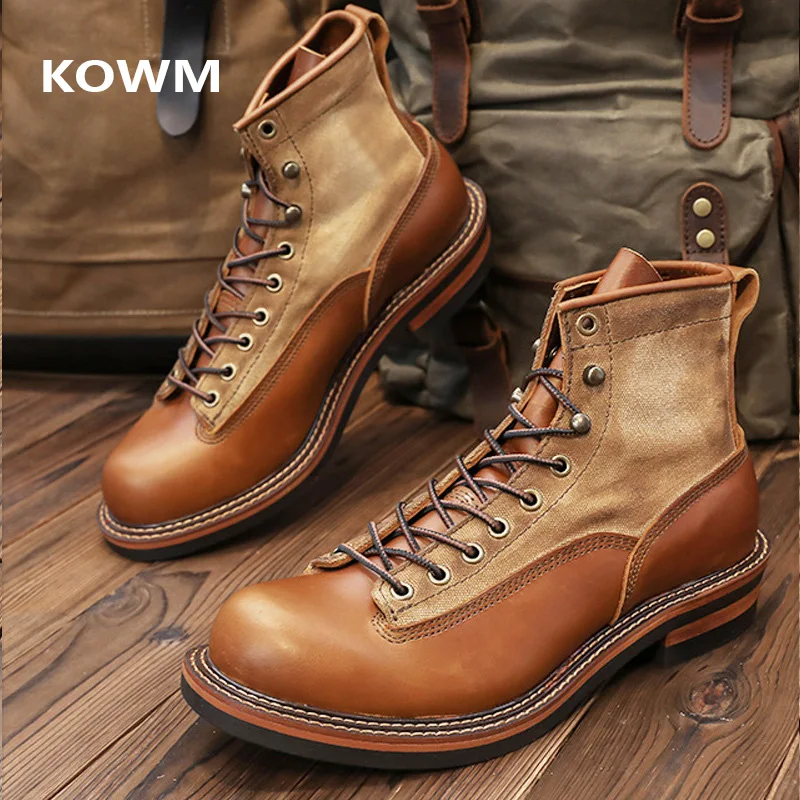 KOWM Hiking shoes cowhide men's trekking boot British ankle casual sneakers trekking shoes thick soled high top motorcycle boots - AliExpress Sneakers