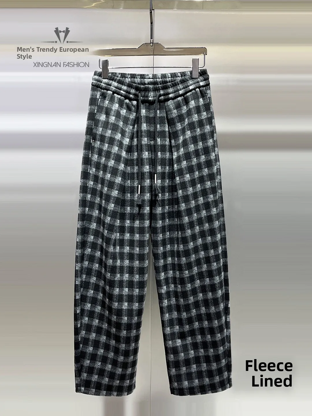 Trendy Men's Fleece Lined Straight Leg Casual Pants Winter Plaid Drapey Loose Fit Versatile Sweatpants Casual Trousers - AliExpress Pants