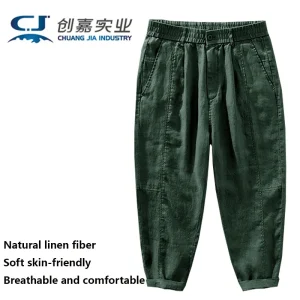Linen Nine Points Pants Men's Spring Summer New Vintage Loose Large Size Fat Man 100KG 5XL Elastic Waist Trousers Men's Clothes - AliExpress Pants
