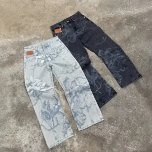Y2K Angel Retro High Street Baggy Jeans Men Women Cupids Arrow Straight Leg Clean Fit PVC Material Neutral Sle Winter Colle... - AliExpress Pants