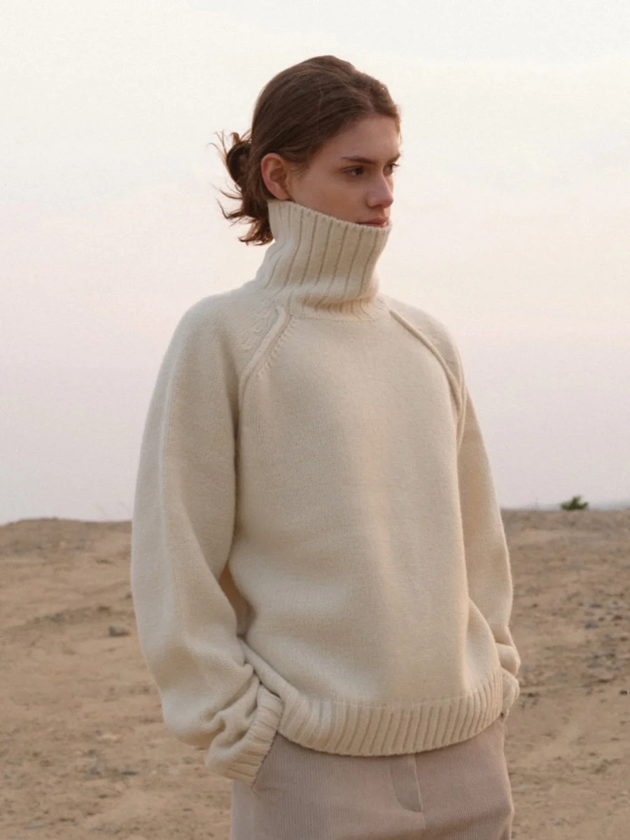 Autumn Winter Thickened High Collar Sweater Women's Cashmere Knitted Shirt Retro Style Loose Fit Long Sleeve Color - AliExpress Sweaters&Jumpers