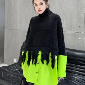 Tassel Color-block Big Size Knitting Sweater Turtleneck Long Sleeve Women Pullovers New Fashion Spring Autumn - AliExpress Sweaters&Jumpers