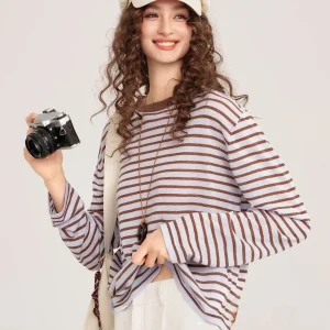 Maitreya Key Knitted 9 Parts Linen Lyocell Summer Color Blo Striped Long ort Women's Knitwear round Ne Pullover Thin R... - AliExpress Sweaters&Jumpers