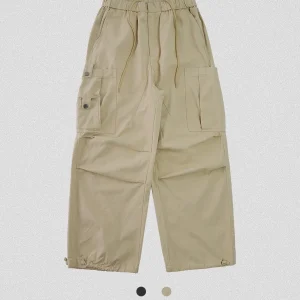 Studio Men's Loose Fit Straight Leg Work Trousers Multi-ket Long Pants Elastic Waist Cargo Pants Youth Casual Cotton - AliExpress Pants