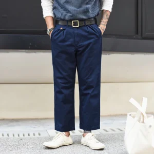 American Sle Pure Cotton Khaki Straight Leg Men's Casual Pants JF05 Nine Points Workwear Chino Trousers Youth Vitali Sle - AliExpress Pants