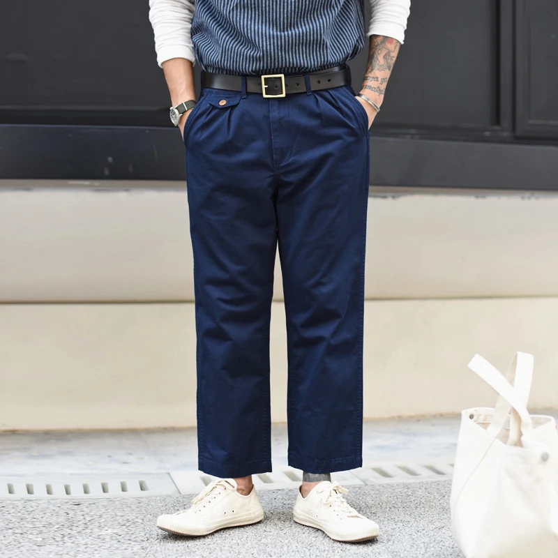 American Sle Pure Cotton Khaki Straight Leg Men's Casual Pants JF05 Nine Points Workwear Chino Trousers Youth Vitali Sle - AliExpress Pants