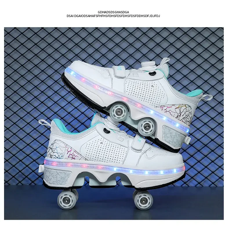 LED Light Deform Wheel Skates Roller Skate Shoes With 4-Wheel Deformation Parkour Runaway Sneakers Children Adult Rounds Walk - AliExpress Sneakers